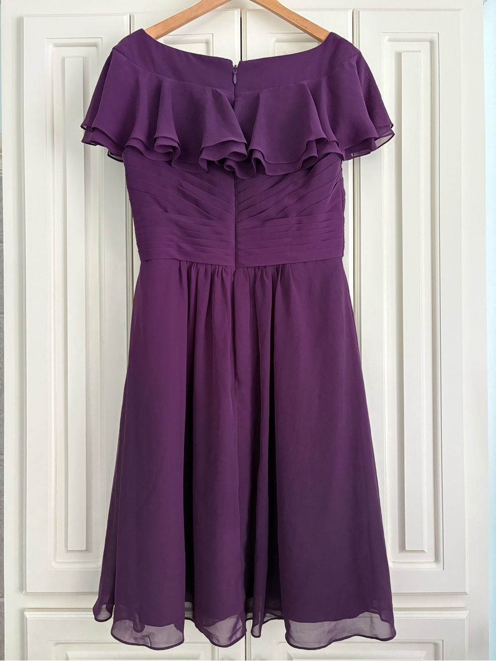 AZAZIE Purple Chiffon Dress Short Ruffle Sleeved Formal Bridal Midi Dress A12 - Picture 5 of 9